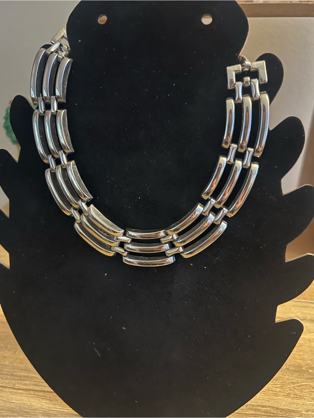 Vintage Silver Tone Triple Row Articulated Link Statement Choker Necklace